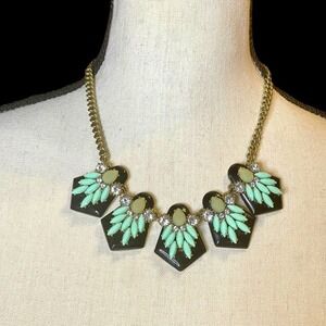 J. Crew Chuncky Retro Gold Tone Glass Navette Rhinestone Statement Necklace